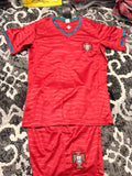 Kids Portugal Red Wave Fan Jersey & Shorts Kit