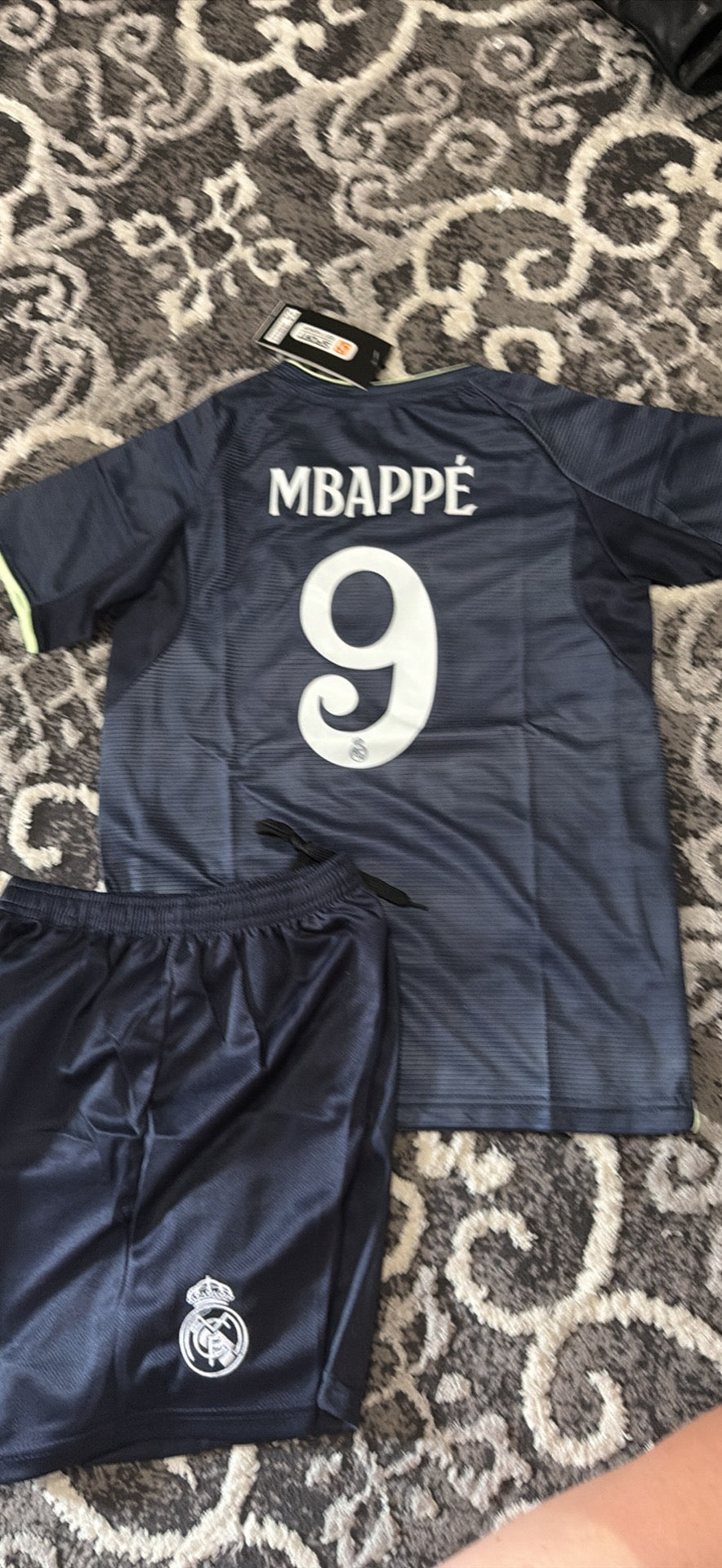 Kids Madrid Star #9 Blue Pinstripe Soccer Uniform Set - Youth Fan Jersey & Shorts Kit
