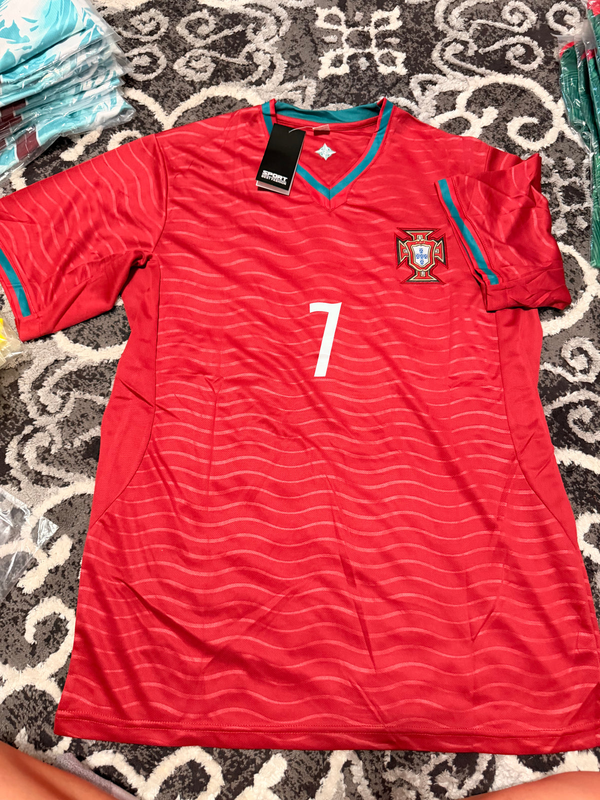 Adult Portugal Cristiano Ronaldo Fan Jersey – Red & Green Home Edition