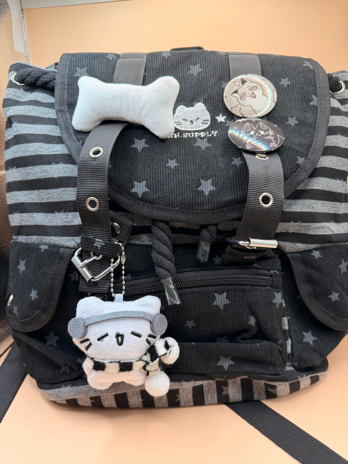 Spooky-Cute Cat & Stars Backpack
