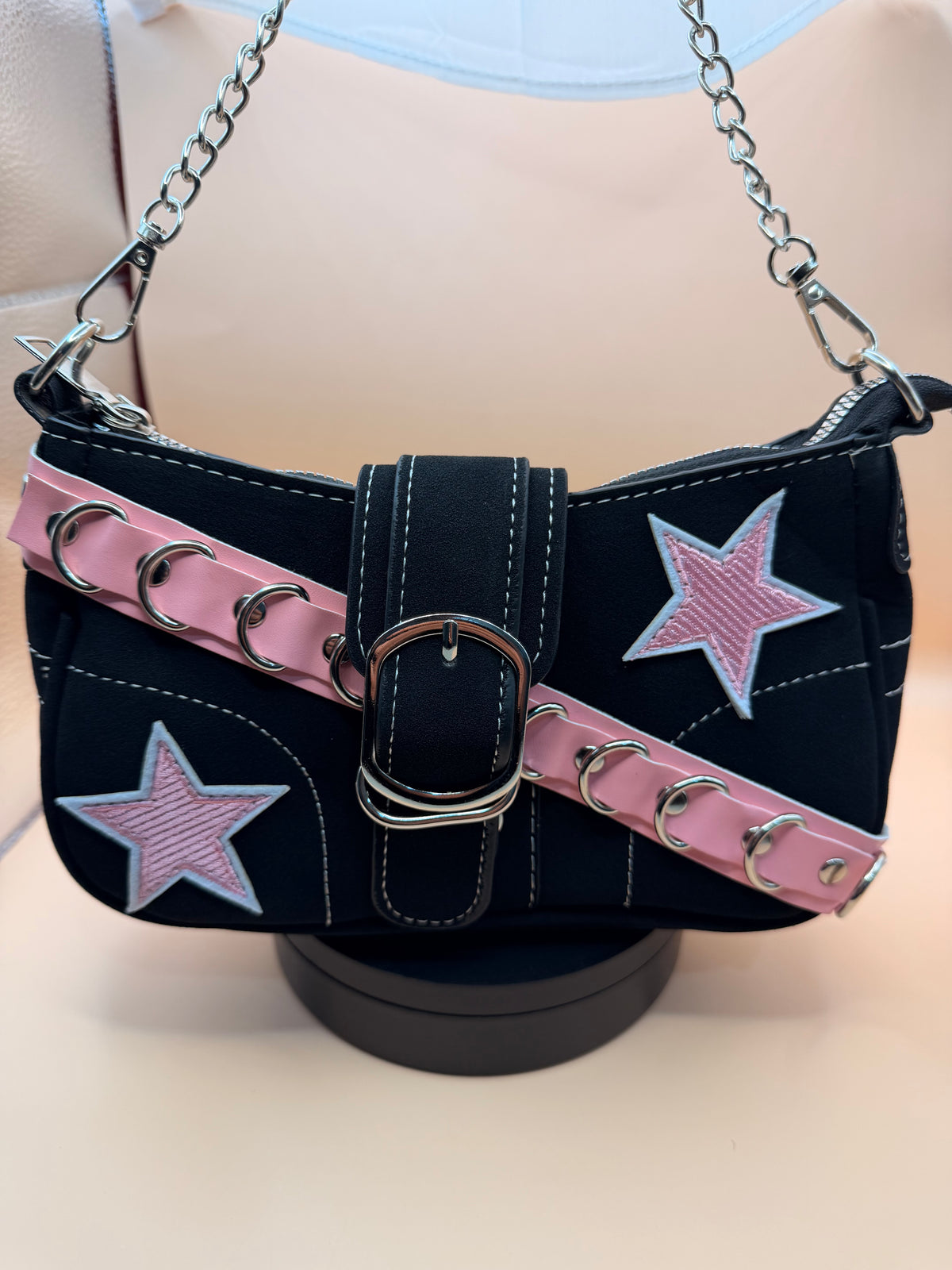 Black & Pink Star Buckle Crossbody Bag