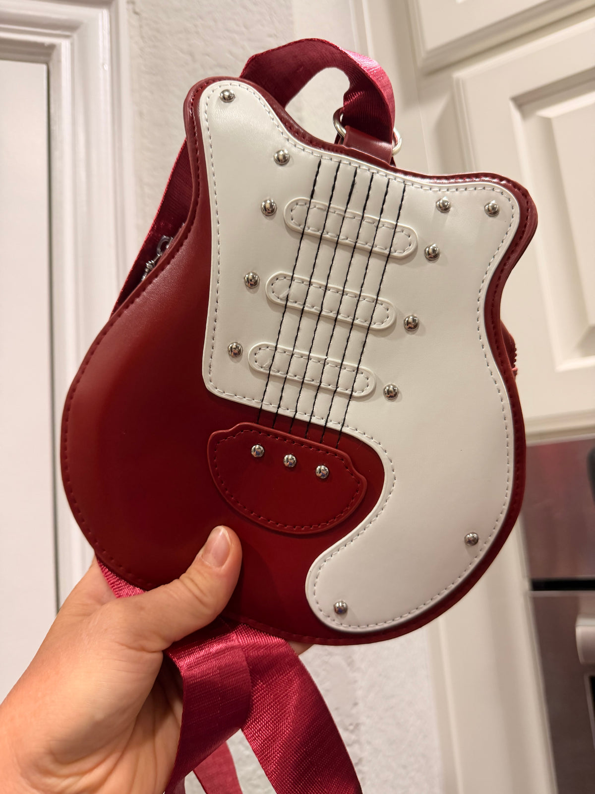Burgundy & White Guitar Crossbody Bag
