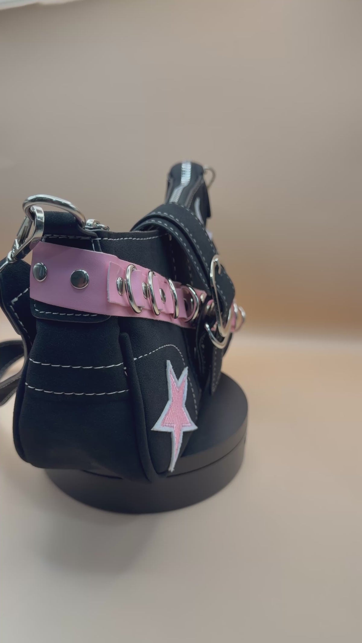 Black & Pink Star Buckle Crossbody Bag